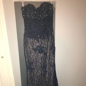 Navy beaded prom dress (more pics included)